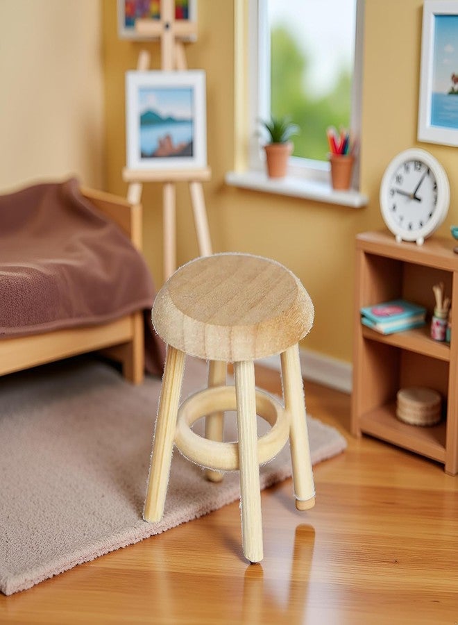 Kryoflare Miniature Wooden Stool, 1:12 Scale Furniture, DIY Living Room Accessories, Wooden Color Dollhouse Living Room, Dollhouse Accessories - Image 5